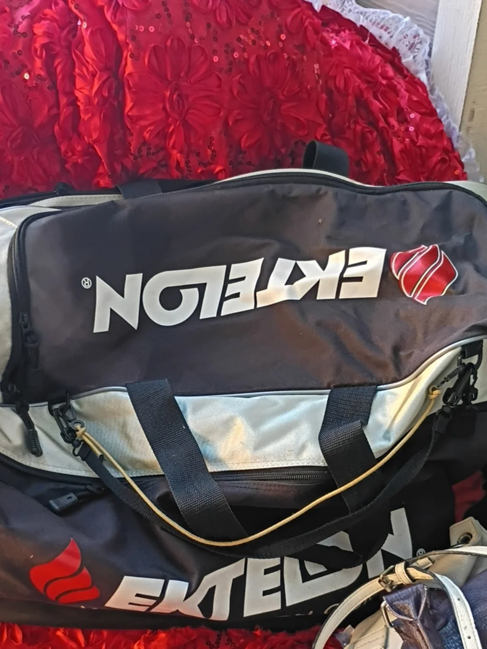 Men's Black and White Duffel Bag